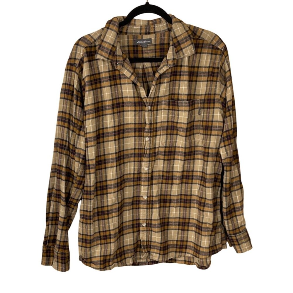 Eddie Bauer Flannel Button Front Shirt Men's Plaid XL Extra Large Cotton